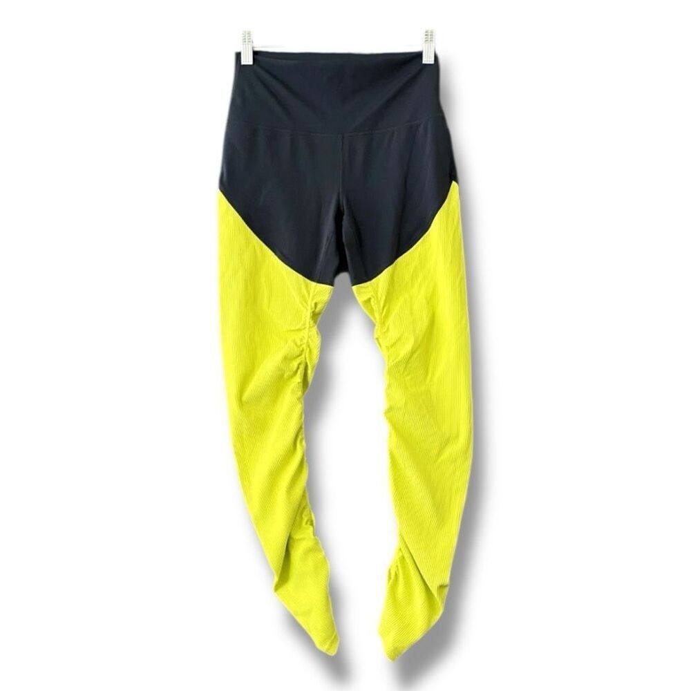 Zyia Active Leggins Neon Yellow Parallel Luxe Hi Rise 7/8 24” Womens Size S/4